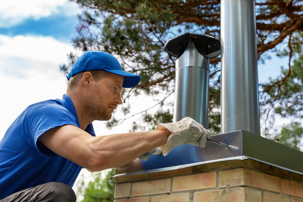 male employee working on chimney cap