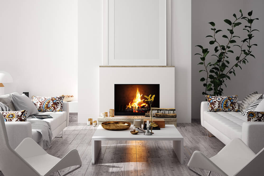 modern living room with fireplace